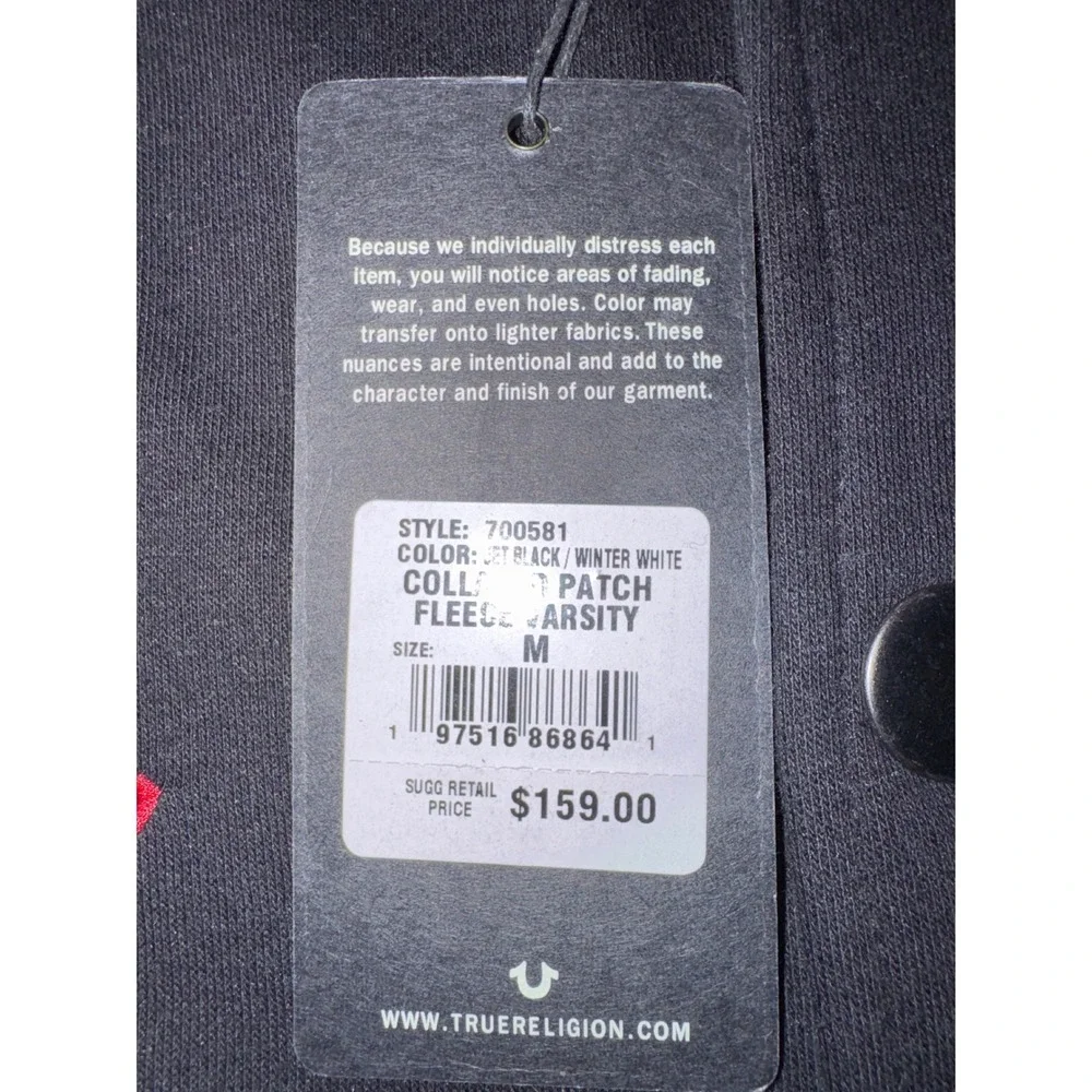 NEW True Religion Varsity Jacket Large‎ NWT Black White Buddha Fleece Size M